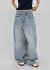 Comtian Back Pocket Washed Wide Denim Pants