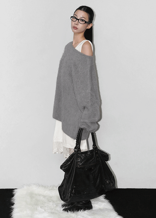 Viet Overfit Boat Neck Mohair Knit