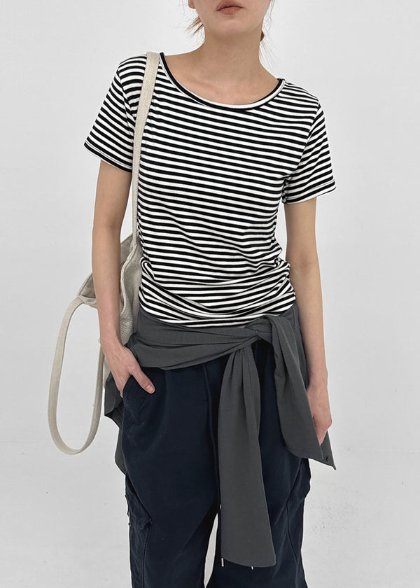 Pao Striped Round Short Sleeve Tee