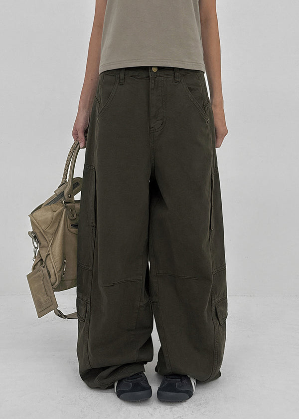 Factory Cut-out Wide Cargo Pants (Belt Set)