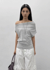 Jencho Asymmetrical Off-shoulder Short Sleeve T-shirt