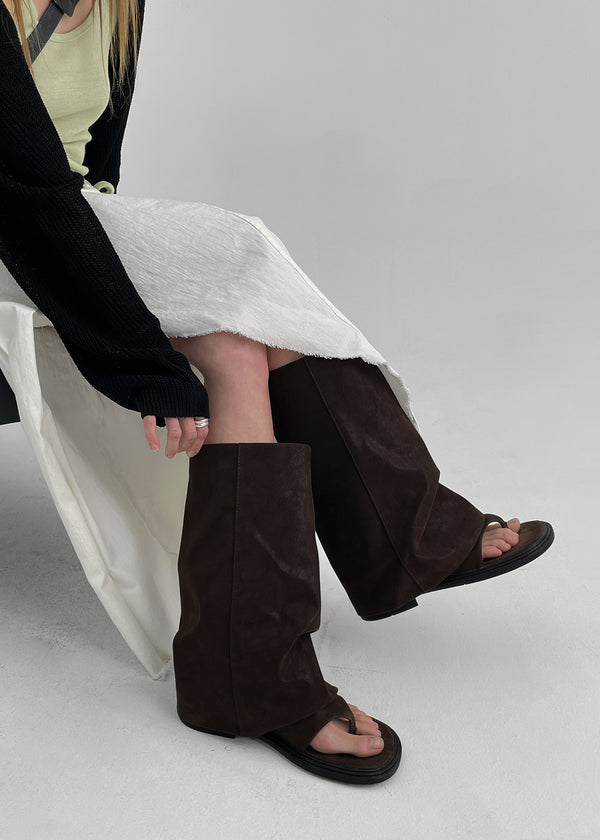 Selecty leather folding flip-flop middle boots