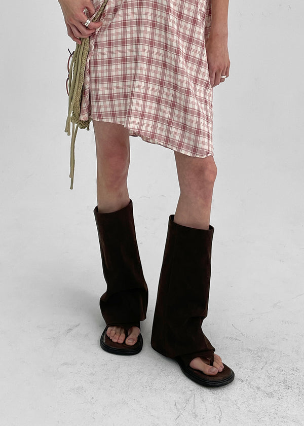 Selecty leather folding flip-flop middle boots