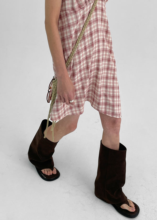 Selecty leather folding flip-flop middle boots