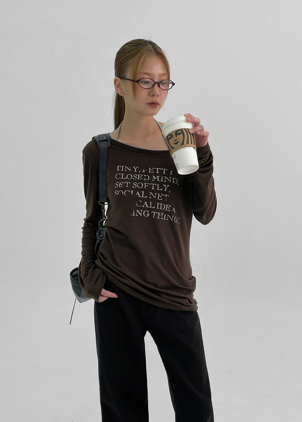 Sowan 透視一字肩長袖T恤