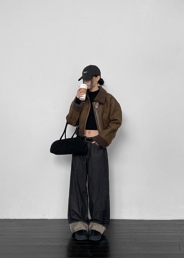 Pantalones de mezclilla anchos roll-up sin desvanecimiento Katzen