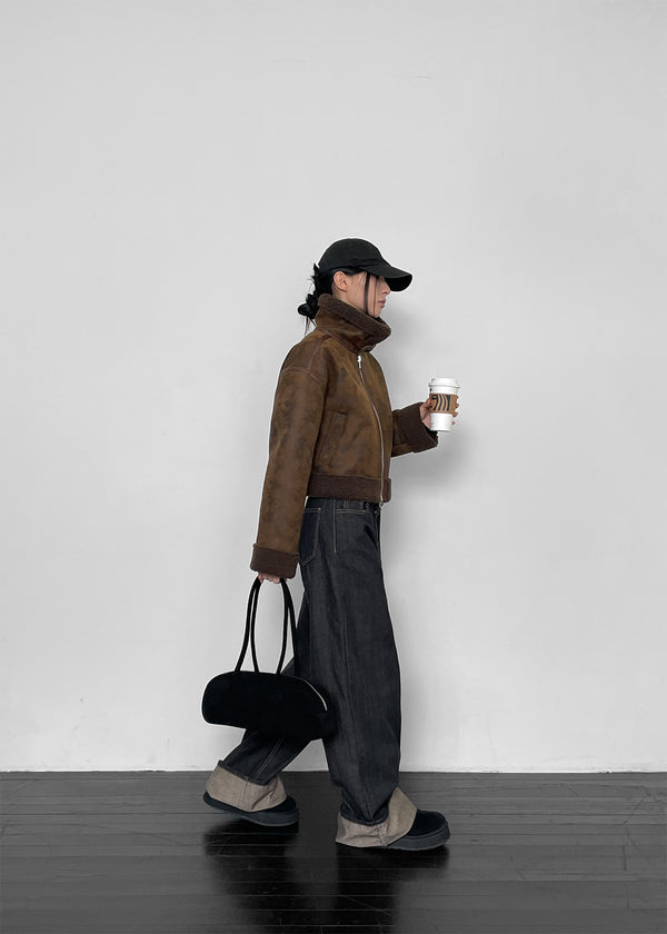 Pantalones de mezclilla anchos roll-up sin desvanecimiento Katzen