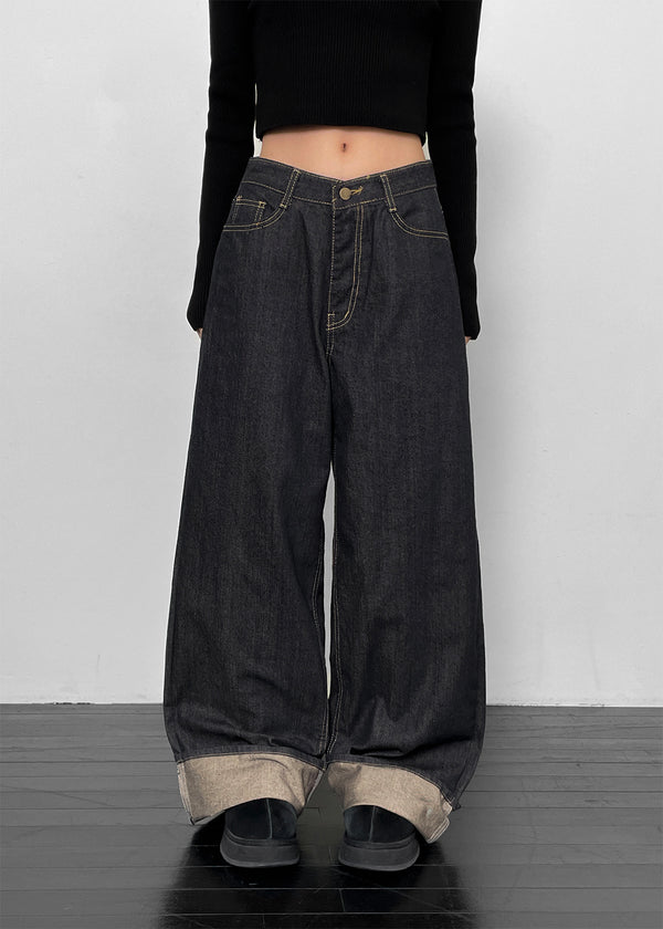 Pantalones de mezclilla anchos roll-up sin desvanecimiento Katzen