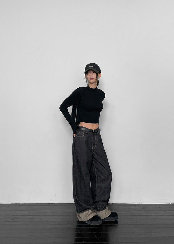 Pantalones de mezclilla anchos roll-up sin desvanecimiento Katzen