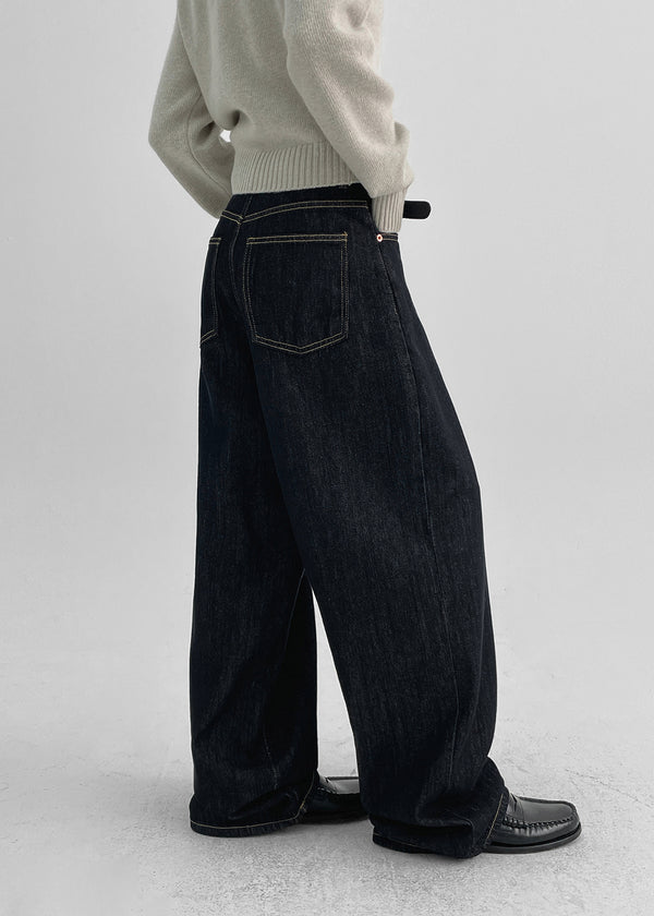 No-feather raw denim wide pants