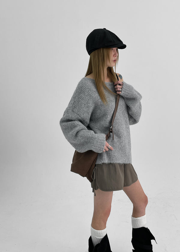 鬆身船領毛線編織