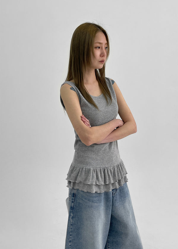 Rockydo Frill Schicht Ribbed Ärmelloses T-Shirt