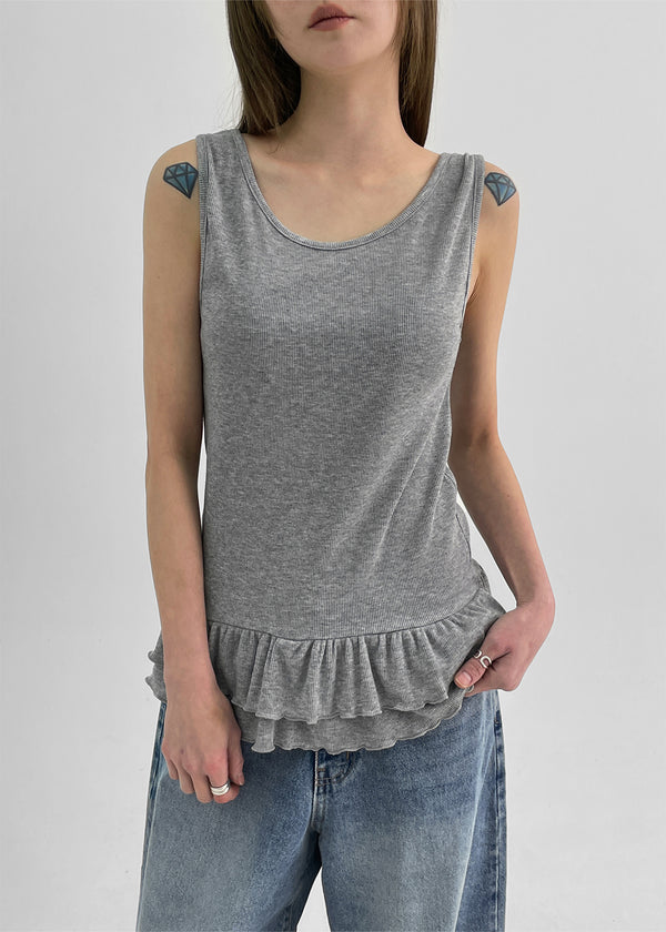 Rockydo Frill Schicht Ribbed Ärmelloses T-Shirt