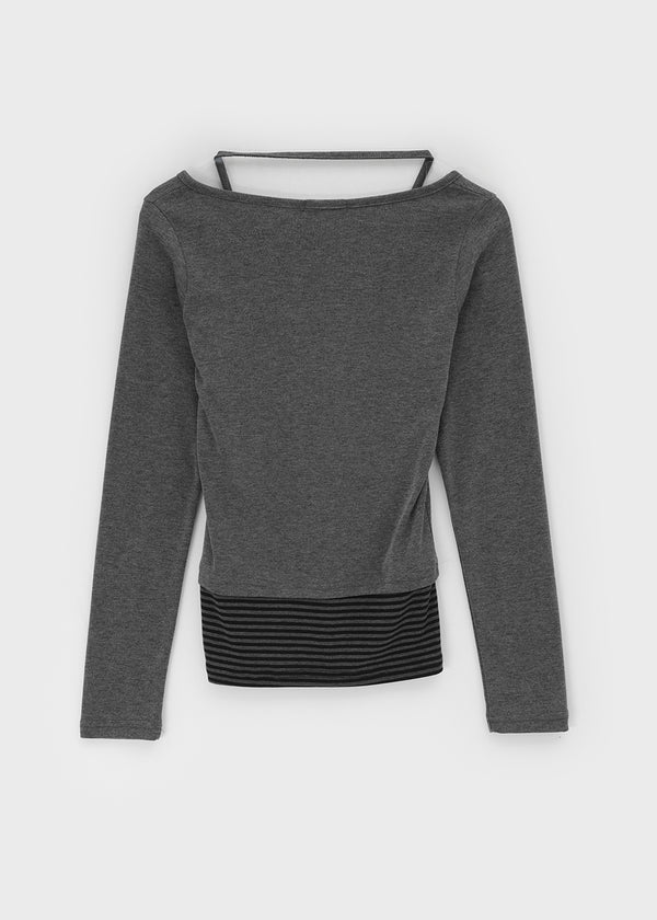 Binning Layered Stripe Holter Henry-Hals Langarm-T-Shirt