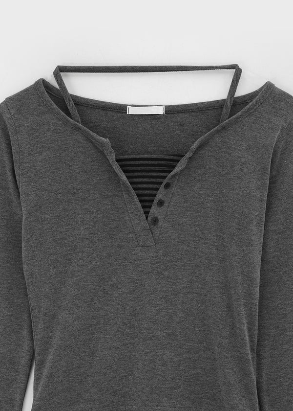 Binning Layered Stripe Holter Henry-Hals Langarm-T-Shirt