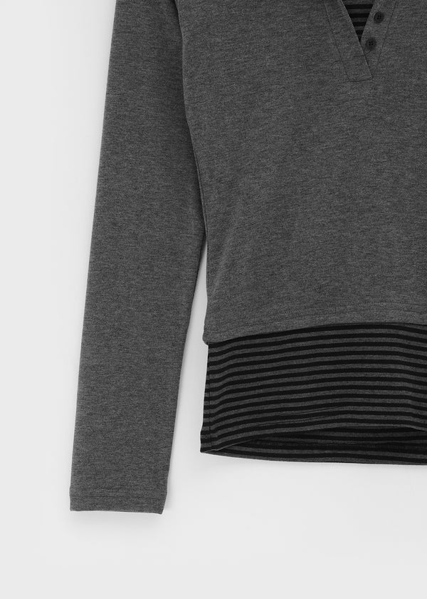 Binning Layered Stripe Holter Henry-Hals Langarm-T-Shirt