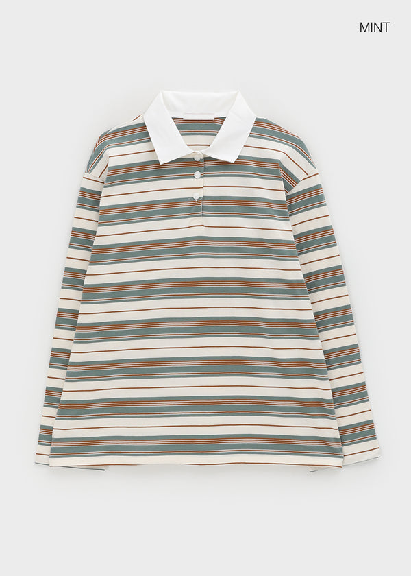 Meldinba Stripe Collar Long Sleeve T-shirt