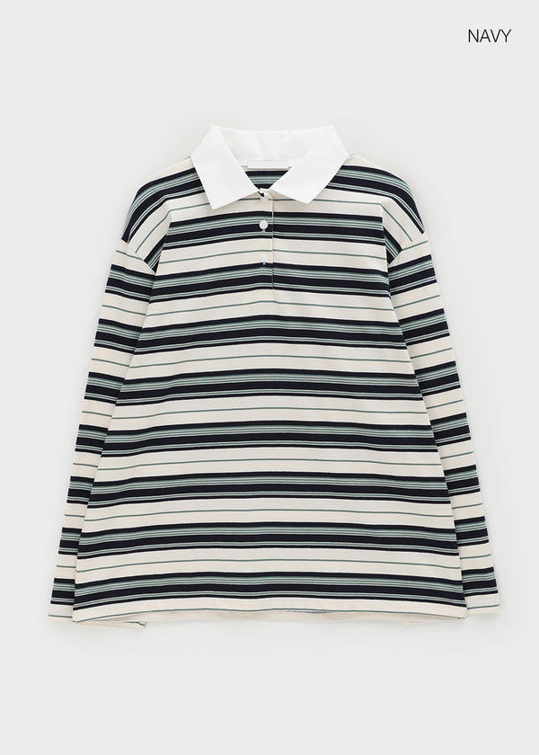 Meldinba Stripe Collar Long Sleeve T-shirt