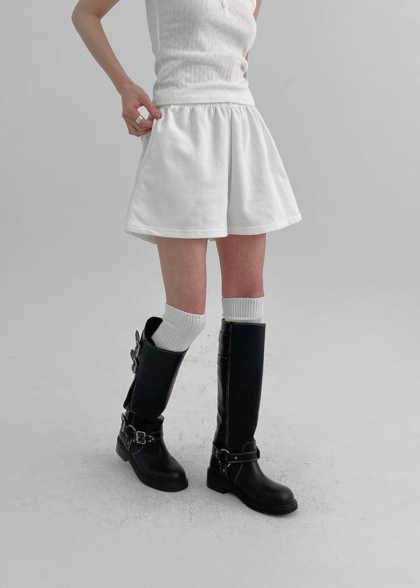 Pkop Washing Buckle Leather Long Boots