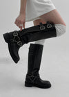 Pkop Washing Buckle Leather Long Boots