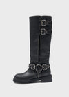 Pkop Washing Buckle Leather Long Boots