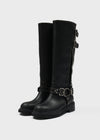 Pkop Washing Buckle Leather Long Boots