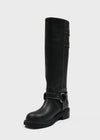 Pkop Washing Buckle Leather Long Boots