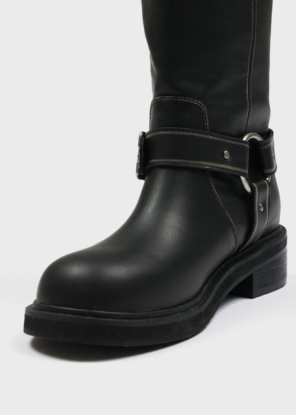 Pkop Washing Buckle Leather Long Boots