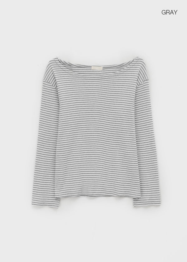 Elsia Stripe Loose Fit Off Shoulder Long Sleeve T-shirt