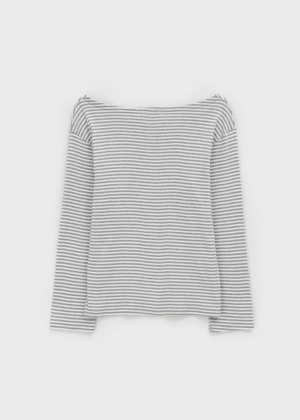 Elsia Stripe Loose Fit Off Shoulder Long Sleeve T-shirt