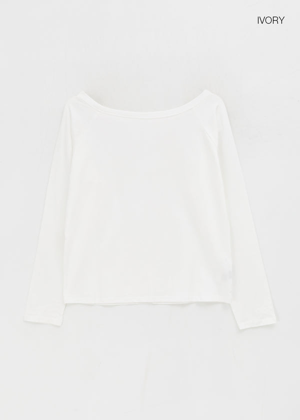 Tenfalling Basic Off Shoulder Long Sleeve T-shirt