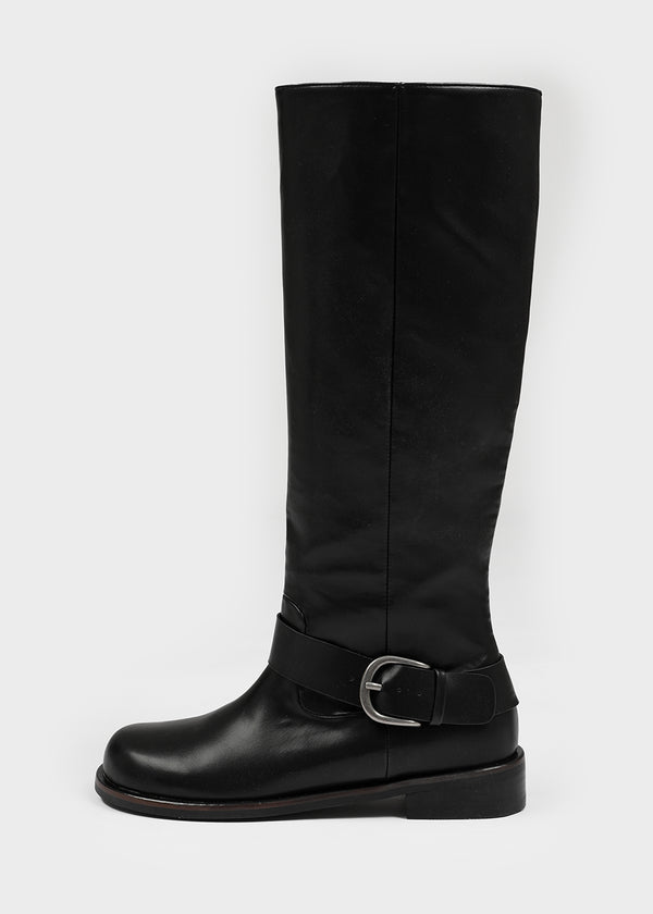 Milua Buckle Leather Long Boots