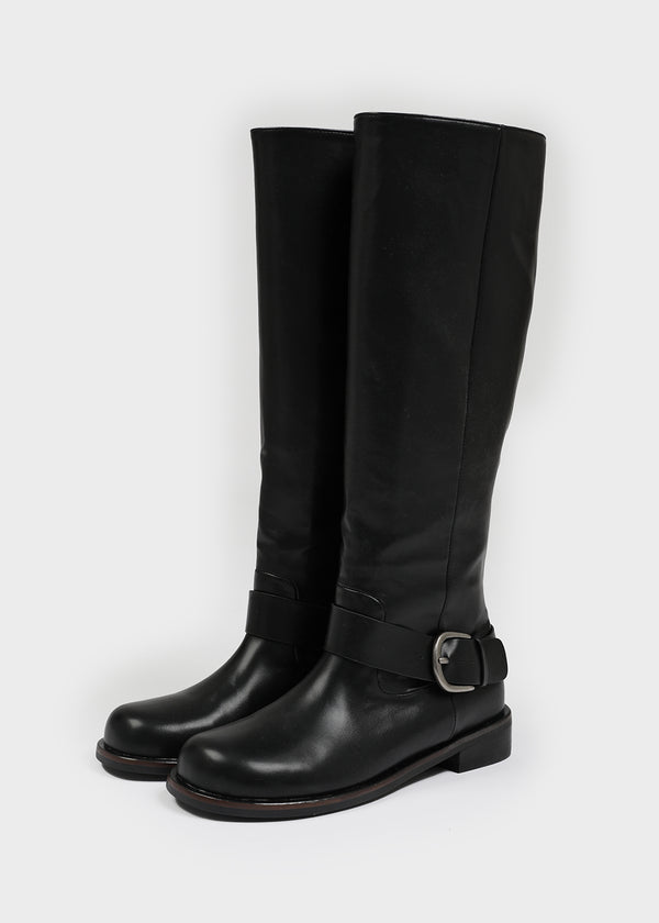 Milua Buckle Leather Long Boots