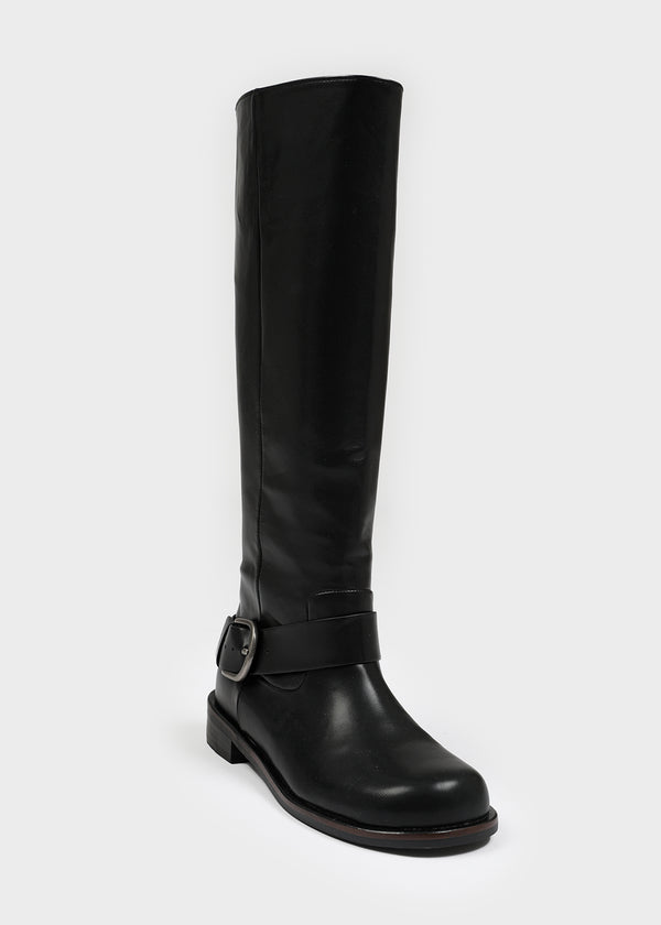 Milua Buckle Leather Long Boots
