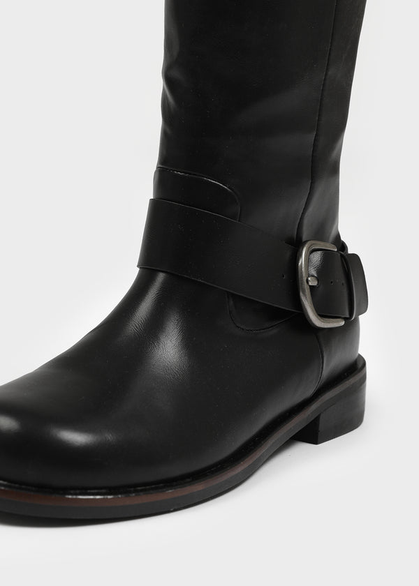 Milua Buckle Leather Long Boots