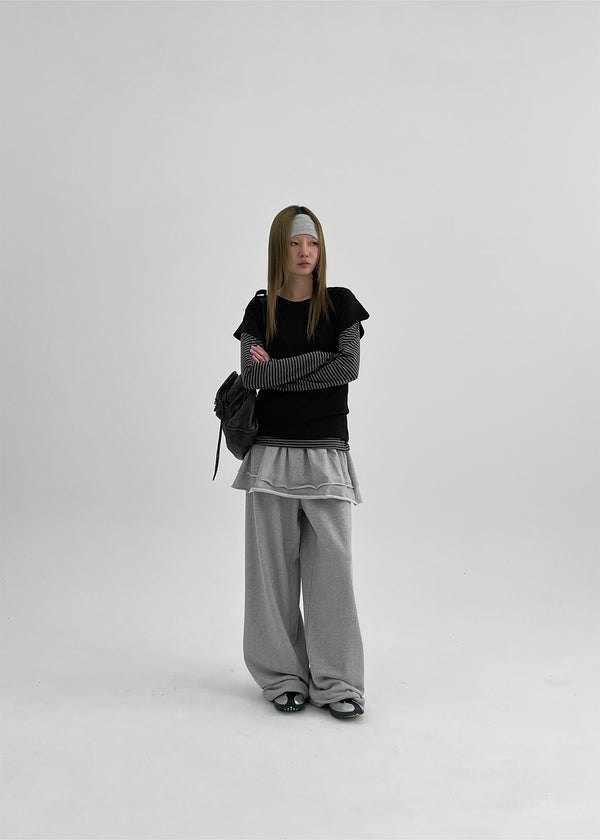 Nanaring Banding Layered Skirt Pants