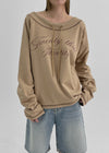 Brint Lettering Off-Shoulder Long Sleeve T-shirt