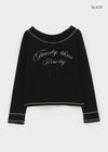 Brint Lettering Off-Shoulder Long Sleeve T-shirt
