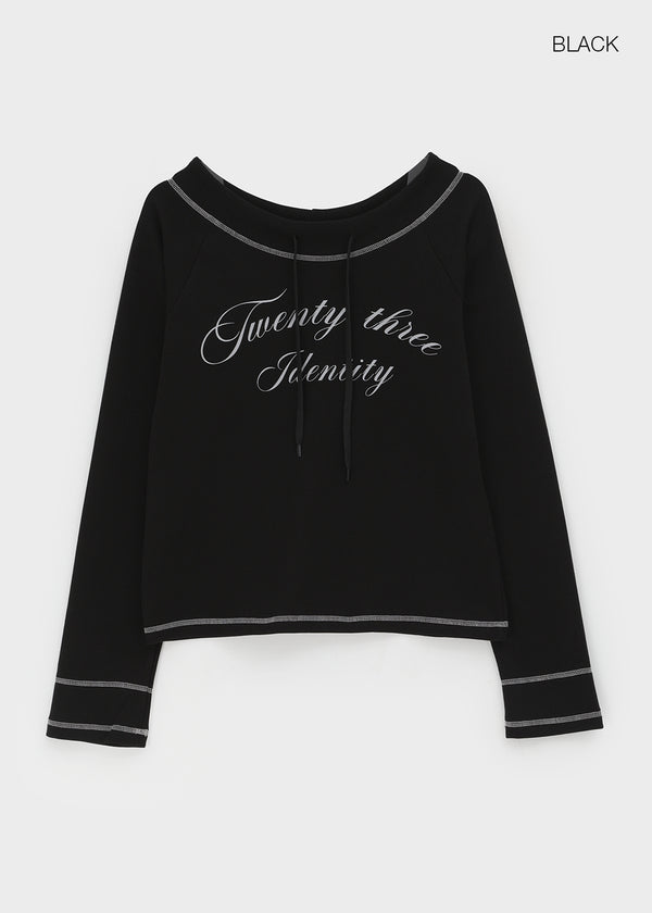 Brint Lettering Off-Shoulder Long Sleeve T-shirt