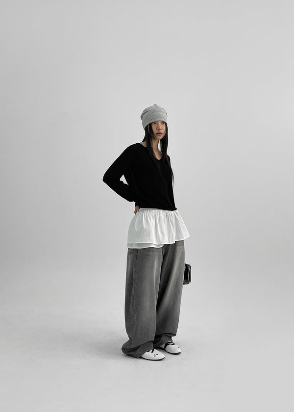 (UNISEX) Montton Stripe Wide Denim Balloon Pants