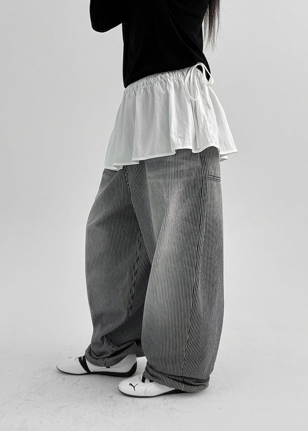 (UNISEX) Montton Stripe Wide Denim Balloon Pants