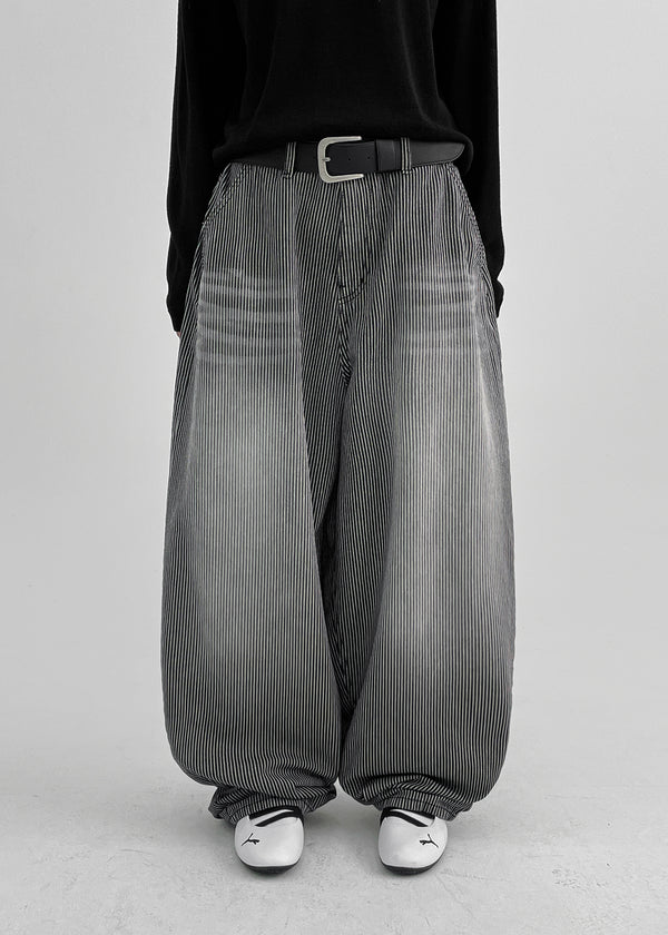 (UNISEX) Montton Stripe Wide Denim Balloon Pants