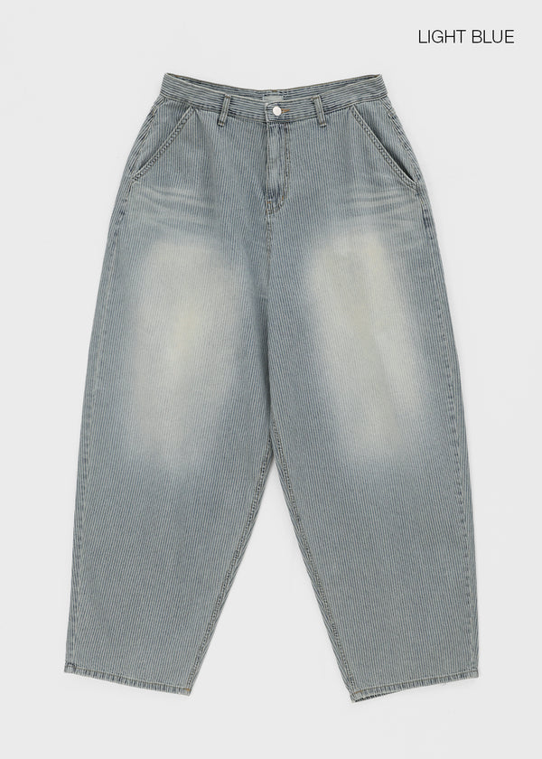 (UNISEX) Montton Stripe Wide Denim Balloon Pants