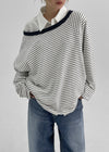 Rioen Loose Fit Stripe Off-Shoulder Long Sleeve T-shirt