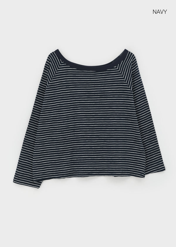 Rioen Loose Fit Stripe Off-Shoulder Long Sleeve T-shirt