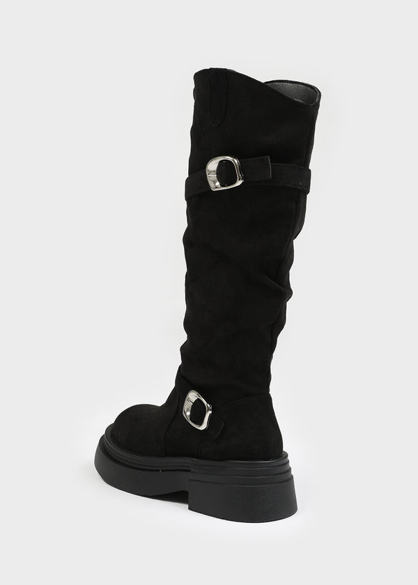 Beeoping Buckle Suede Long Boots