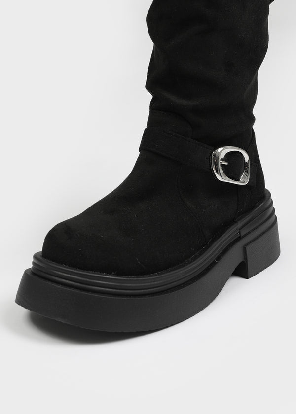 Beeoping Buckle Suede Long Boots