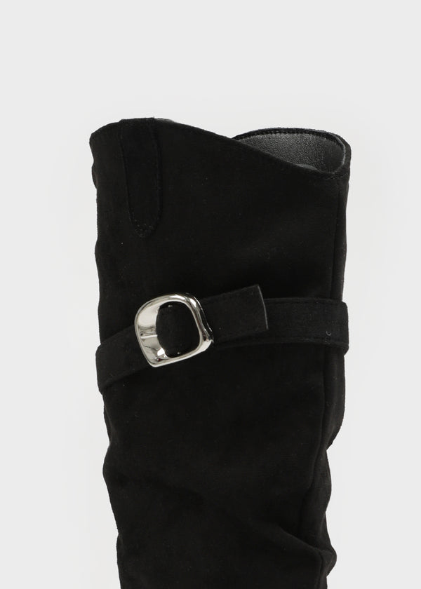 Beeoping Buckle Suede Long Boots
