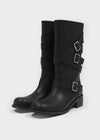 Deogoldi Ribbed Buckle Leather Long Boots
