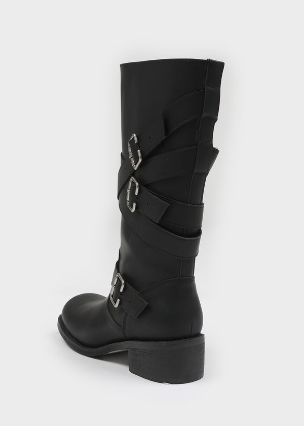 Deogoldi Ribbed Buckle Leather Long Boots